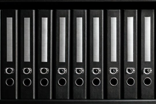 Black file folders in rows