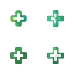 Obraz premium Four Green Gradient Plus Sign Icons Set Medical Cross Symbols Healthcare App Interface Design Elements Flat Style Vector Illustration Pack 14