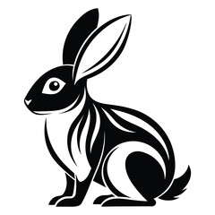 Obraz premium Black and white illustration of a rabbit in a sitting position with stylized markings and details