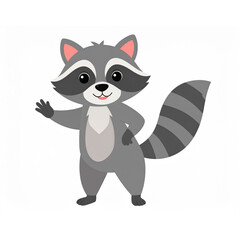  Cartoon animal. Cute funny baby raccoon waving cheerfully. Wild animals