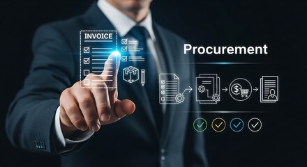 Procurement Workflow Automation with Invoices.Business Technology Concept with Procurement checklist,Technology Concept for Procurement,Procurement Management Industry concept.
