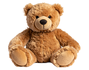 Adorable teddy bear sitting upright isolated