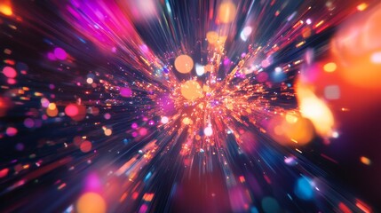 Naklejka premium Colorful abstract background with dynamic light effects and vibrant bokeh. This image captures the essence of energy and motion. Ideal for digital art. Generative AI