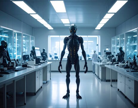 Alien in futuristic lab
