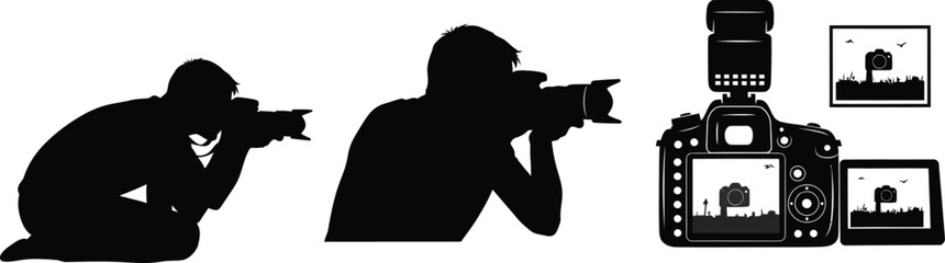 Vector art of silhouettes of photographers with cameras 