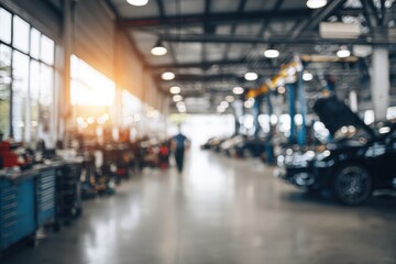 Blurred auto repair shop interior
