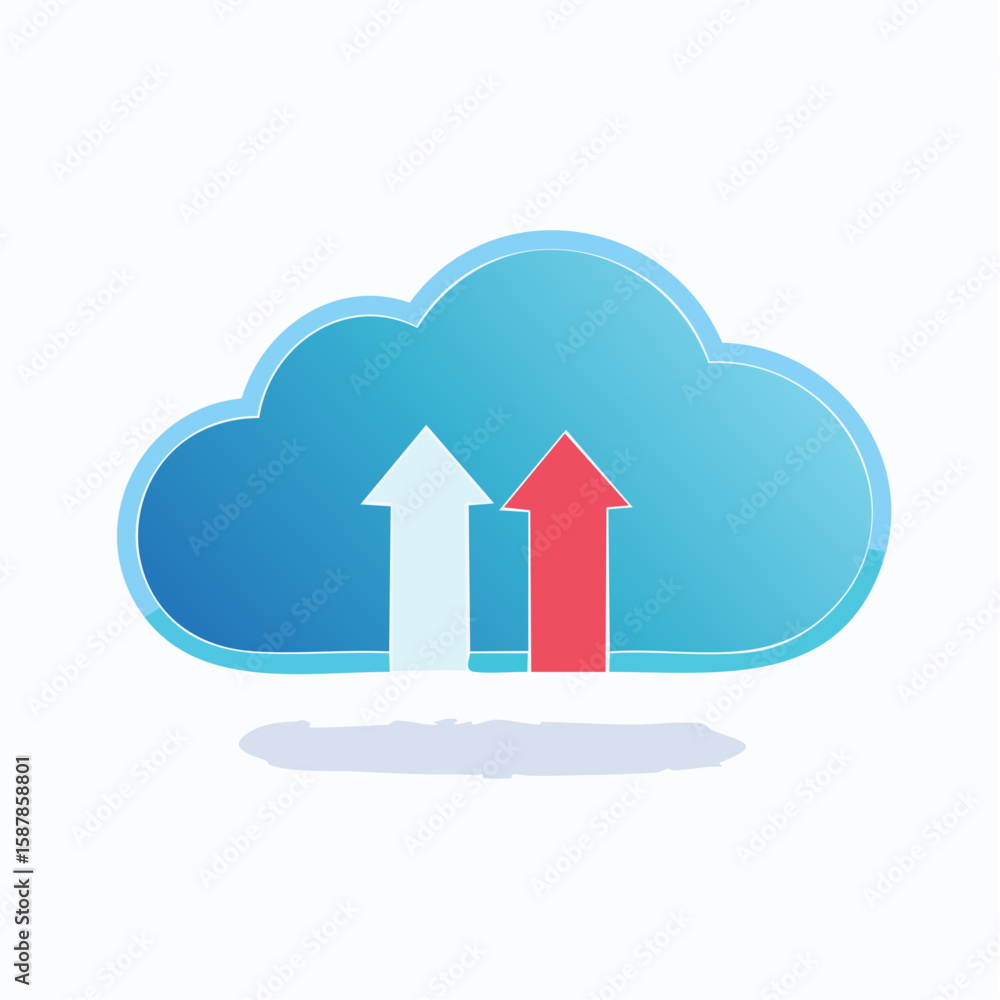 Poster stylized cloud with up and down arrows for cloud computing on white