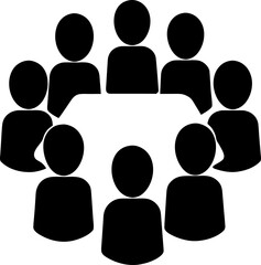 Group of people sitting around a table in a meeting or conference setting illustration