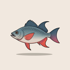 Obraz premium Two Tone Blue and Coral Red Vector Style Fish Illustration with Defined Fins Swimming Against a Light Beige Background