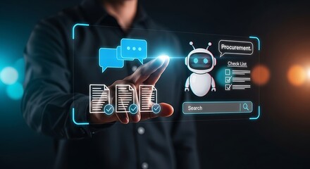 AI Procurement Interface.Smart Procurement Workflow with AI , Procurement and AI Chatbot, AI Procurement Dashboard,Digital Procurement Strategy Visualization,AI Integration in Business Procurement.