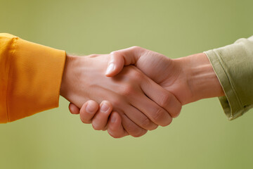 A handshake between two people. Concept: cooperation, successful transaction, working together, support.