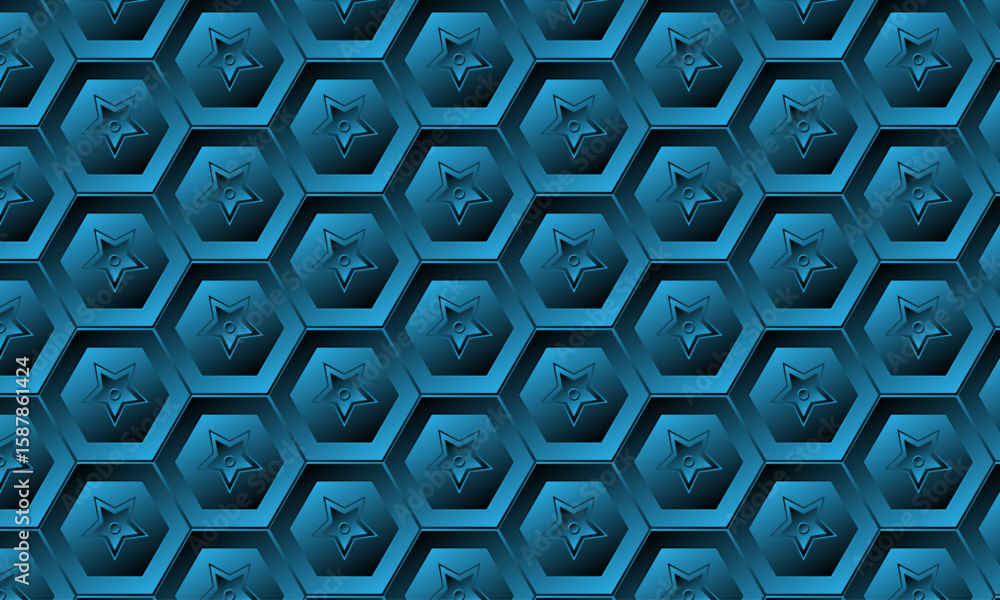 Poster seamless 3d hexagonal shape pattern design with star- abstract gradient pattern with blue color for 