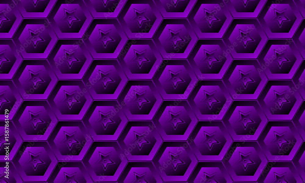 Poster seamless 3d hexagonal shape pattern design with star- abstract gradient pattern with violet color fo