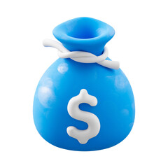 Clay Money Bag 3D Icon Isolated on PNG Transparent Background with Dollar Sign.