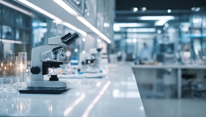 Modern lab interior, microscope on table