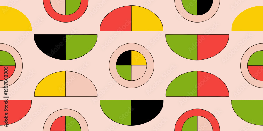 Aufkleber abstract geometric pattern with semicircles and circles on a pink background