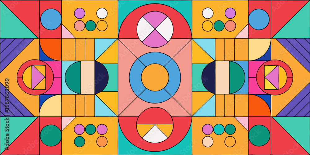 Aufkleber colorful geometric pattern with circles triangles and rectangles in a symmetrical design