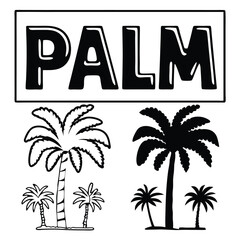 Palm Tree Silhouette Vector Illustration with Palm Text Perfect for Summer Designs Available on Transparent Background