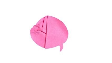 Crumpled pink bubble speech shape paper isolated on transparent background