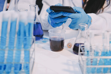 Modern Empty Science Laboratory With Microscopes, Test Tubes And Other Laboratory Equipments