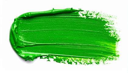 Green oil paint smear on white background. Fresh bright paint. Abstract pattern.