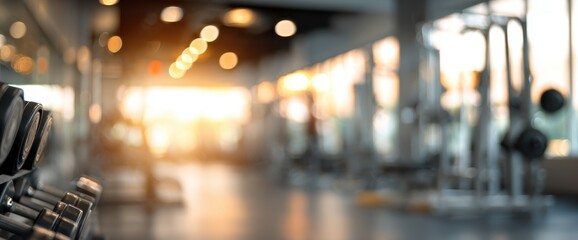Blurry gym interior with weights and equipment