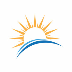 Obraz premium Stylized Sun Rising Over Water Graphic Illustration for Travel Tourism and Summer Concepts