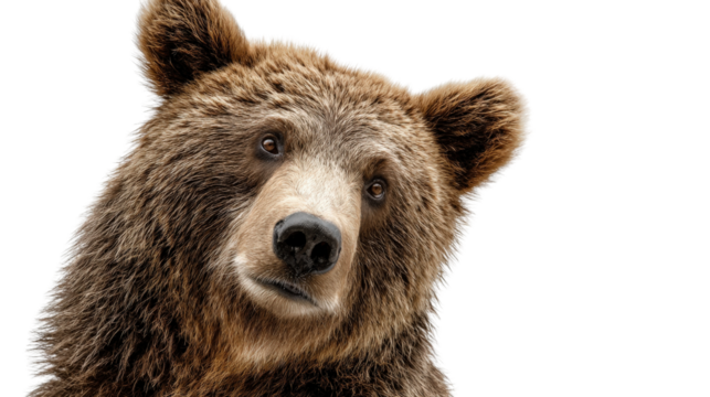 Bear with head tilted in a curious pose background isolated on a Transparent background, PNG file.