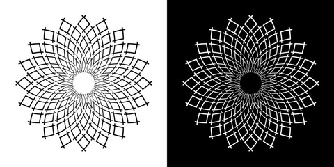 Design Elements Set. Radial Geometric Floral Black and White Patterns. 
