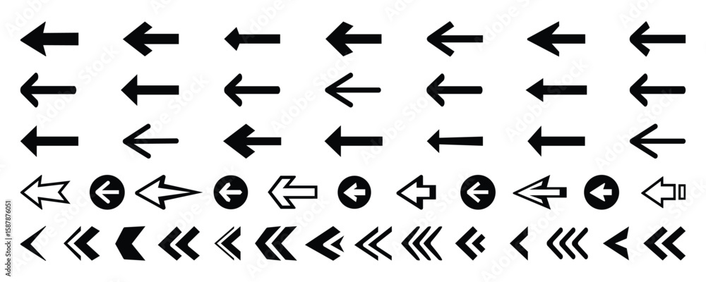 Fototapete arrows big black icon set. left arrow collection different arrows sign. chalked arrows, check marks.