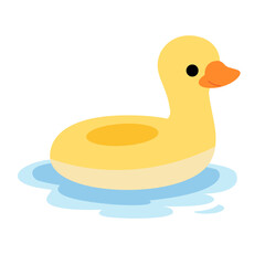 Cute cartoon swim ring in duck shape with orange beak. Vector flat illustration isolated on white. Kawaii summer float for kids.