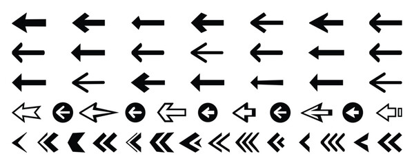 Arrows big black  icon set. left arrow collection different arrows sign. chalked arrows, check marks. Seamless banner with vector.  vector Different cursor arrow direction symbols in flat style. 