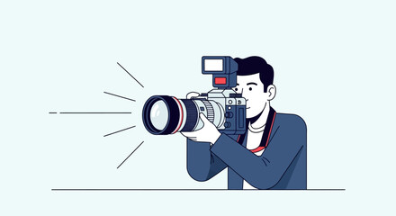 A stylized illustration of a photographer taking a picture.