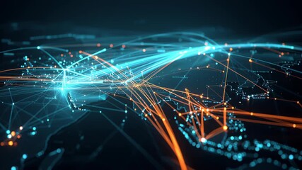 Digital network connections and supply chain analytics visualize global data flow and technology driven connections across continents with advanced - Powered by Adobe