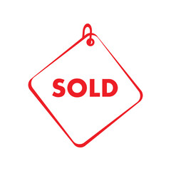 Red sold sign. Vector icon.	