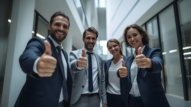 business team with thumbs up