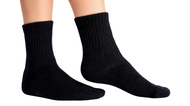 Black ankle socks with ribbed texture background isolated on a Transparent background, PNG file.