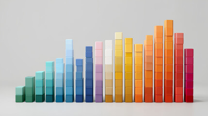 colored bar chart with 3D view on plain background