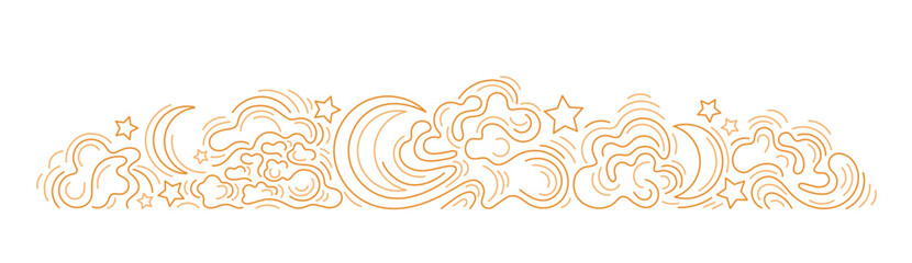 Moon, cloud, sky pattern. Line of star. Mystic bg