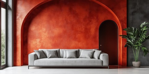 Modern interior of a living room with a blue sofa, designed for comfort and stylish decor, Generative AI