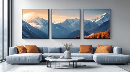 Interior with a mock-up poster, offering a customizable wall decor option for modern living spaces, Generative AI