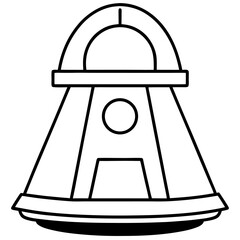 Detailed line art illustration of a space capsule with its hatch open isolated on white background