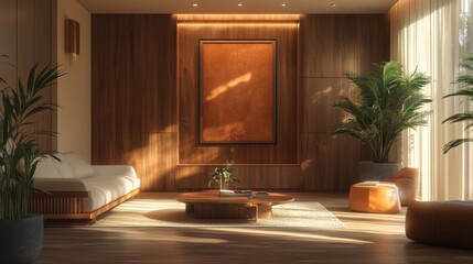 Interior with a mock-up poster, offering a customizable wall decor option for modern living spaces, Generative AI