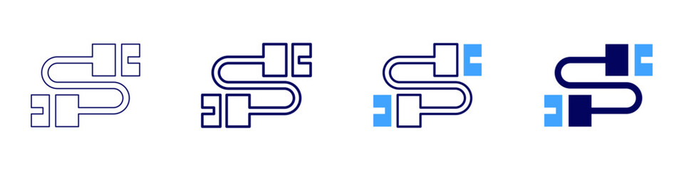 Cable patch icon in 4 different styles. Thin Line, Line, Bold Line, Duotone. Duotone style. Editable stroke