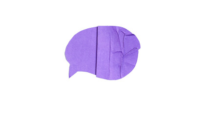 Crumpled purple bubble speech shape paper isolated on transparent background