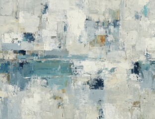 Obraz premium Abstract painting with muted blues, whites, and grays