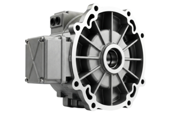 Traction motor and gearbox for an electric vehicle isolated on a transparent background
