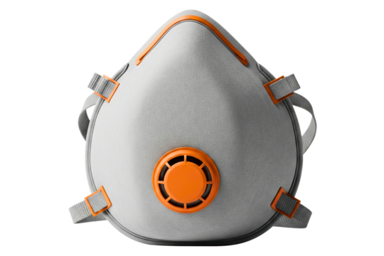 Industrial respirator face mask for dust and particle protection isolated on a transparent background