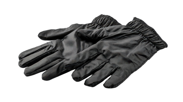 Black coated nylon gloves with elastic cuffs background isolated on a Transparent background, PNG file.