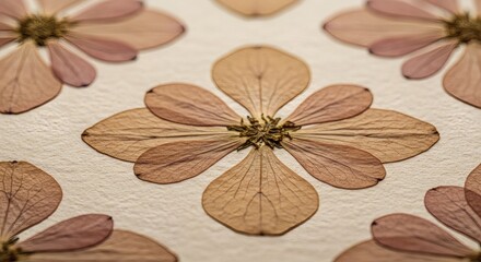 Elegant Repeating Pattern of Pressed Dried Flowers on Textured Natural Paper Background
